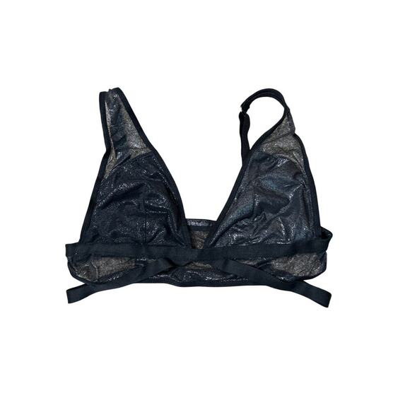 VICTORIA’S SECRET Shimmery Black Silver Gray Strappy Bralette Size Medium - Picture 3 of 8